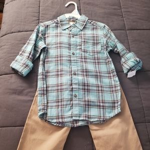 Boys plaid button down and khaki set